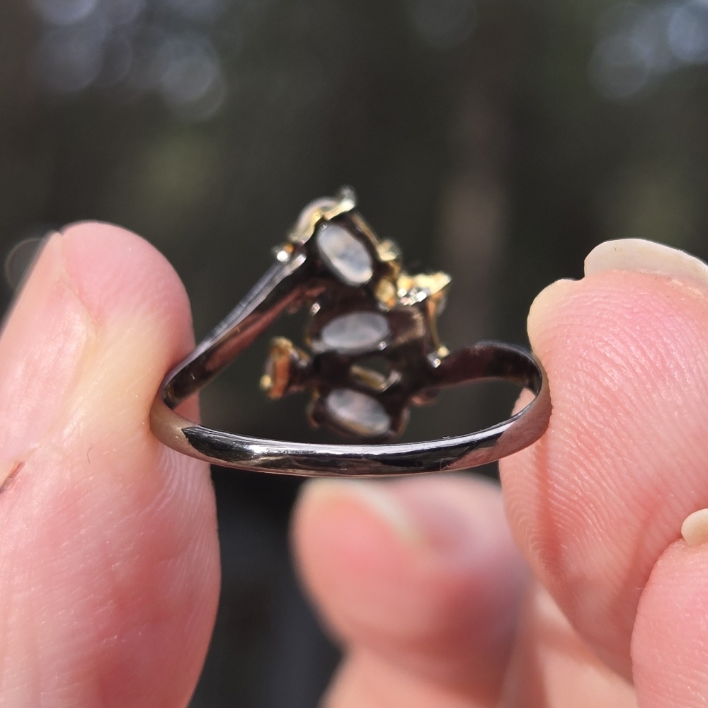 Moonstone & Topaz Natural Gemstones Sterling Rhodium & Gold Ring Sz7.25 - Picture 7 of 8